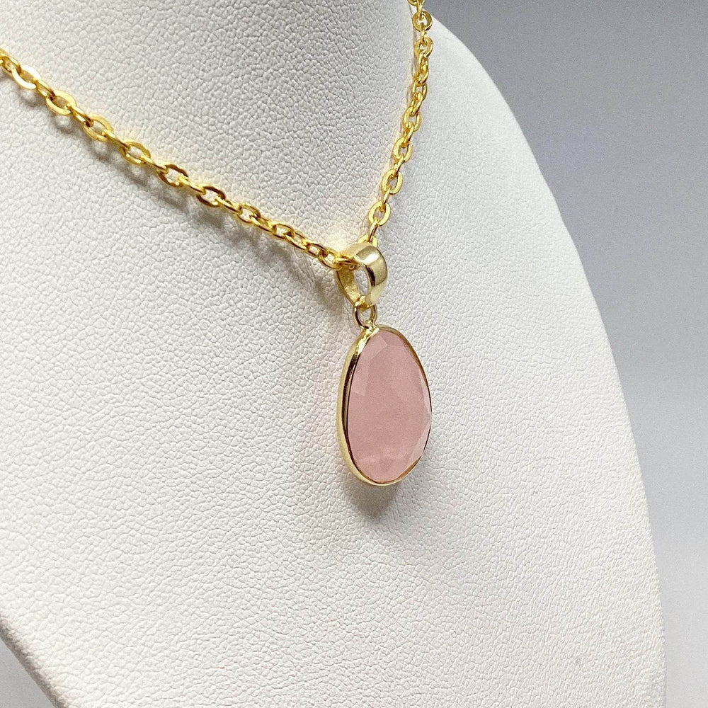 Rose Quartz Gold Finish Pendant - Rocks and Gems Canada