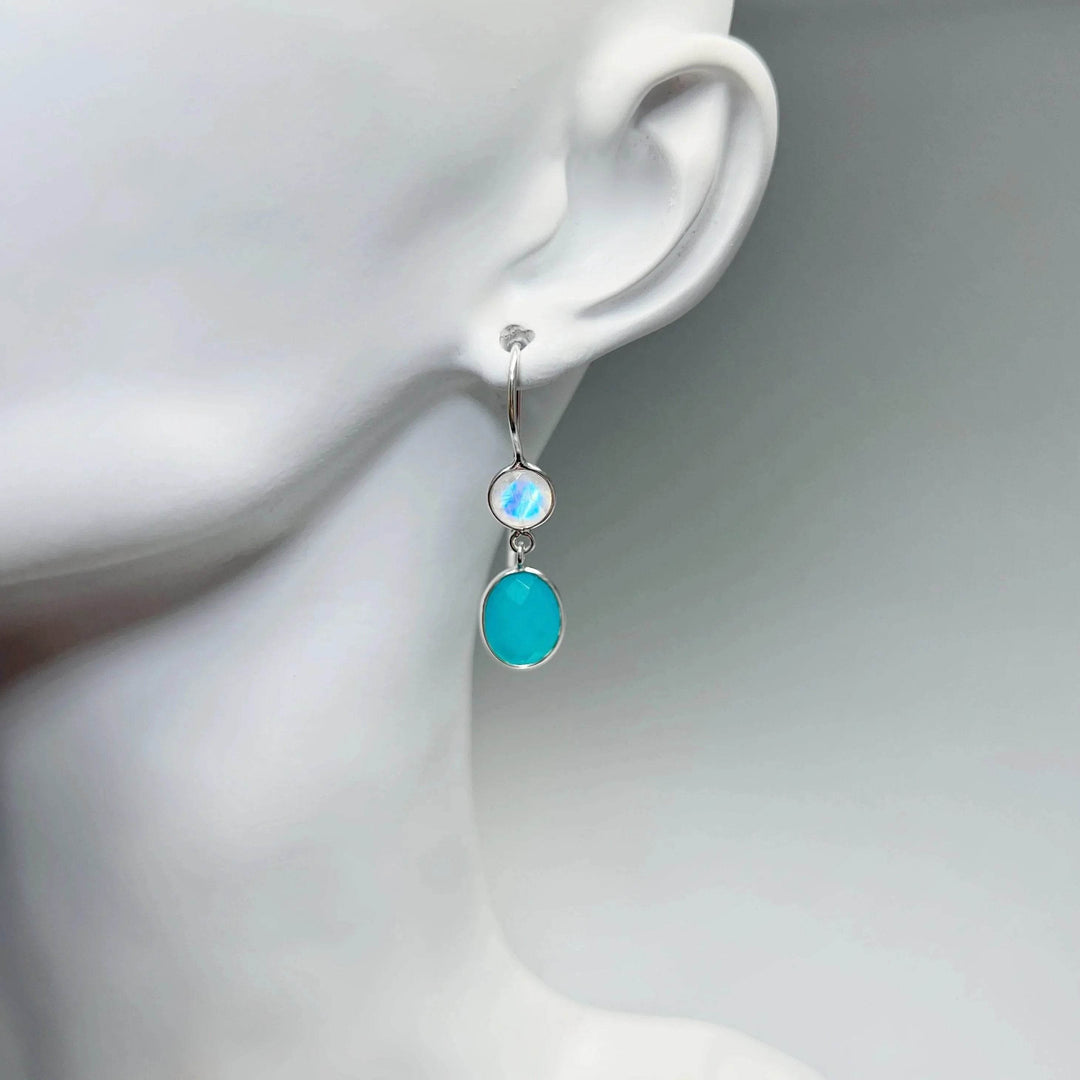 Blue Onyx and Moonstone Dangle Earrings - Rocks and Gems Canada