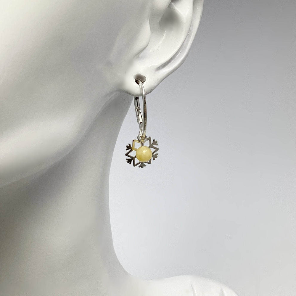 Butterscotch Amber Snowflake Dangle Earrings - Rocks and Gems Canada