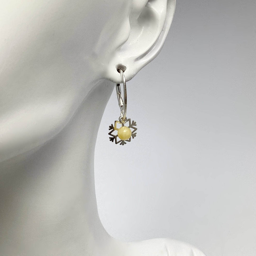 Butterscotch Amber Snowflake Dangle Earrings - Rocks and Gems Canada