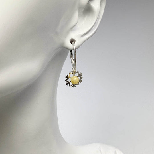 Butterscotch Amber Snowflake Dangle Earrings - Rocks and Gems Canada