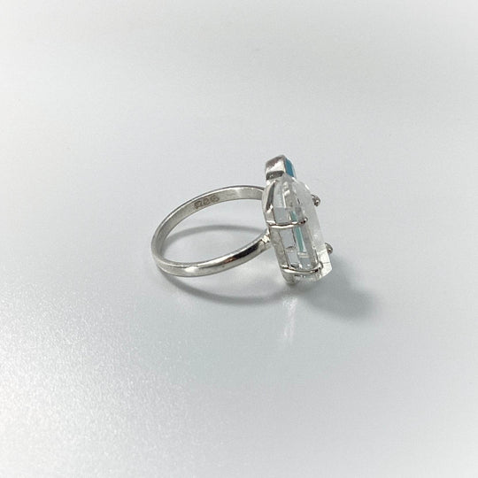 Quartz Point, Green Chalcedony and Blue Chalcedony Ring - Rocks and Gems Canada