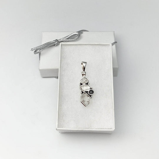 Herkimer Diamond and Black Onyx Pendant - Rocks and Gems Canada