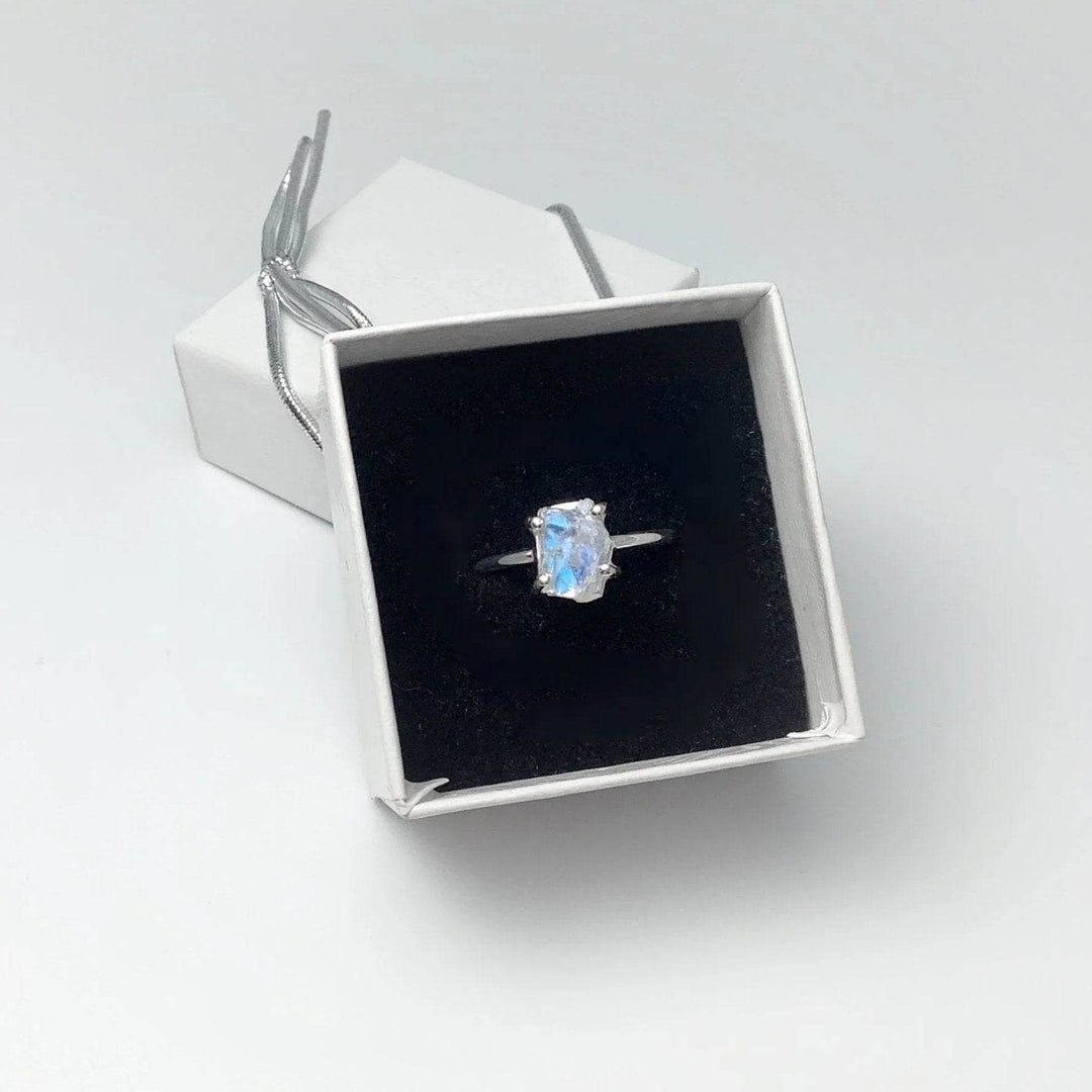 Raw Rainbow Moonstone Ring - Rocks and Gems Canada