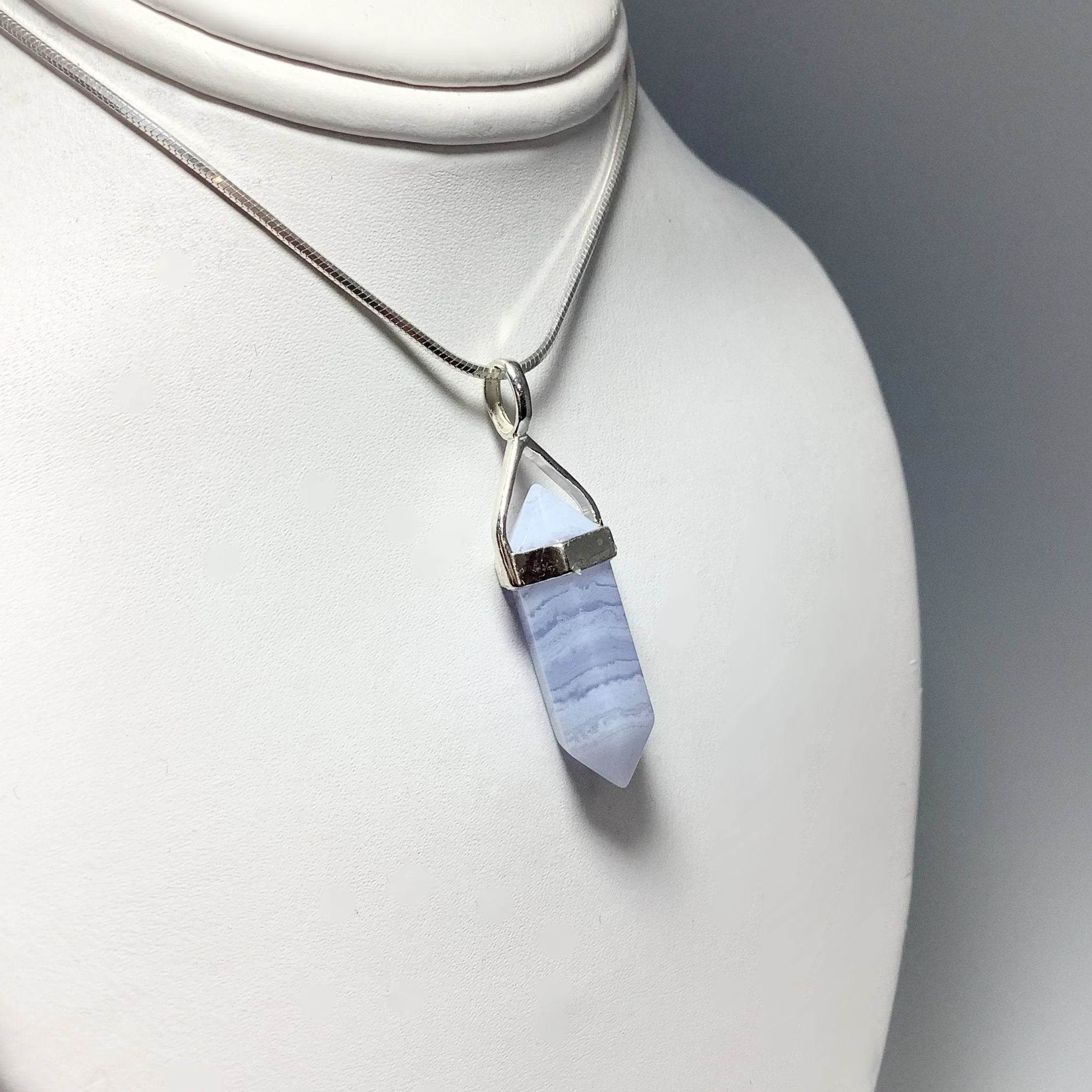Blue Lace Agate Double Terminated Point Pendant - Rocks and Gems Canada