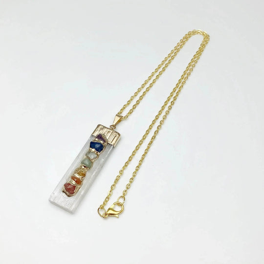 Selenite and Chakra Stone Necklace - Rocks and Gems Canada
