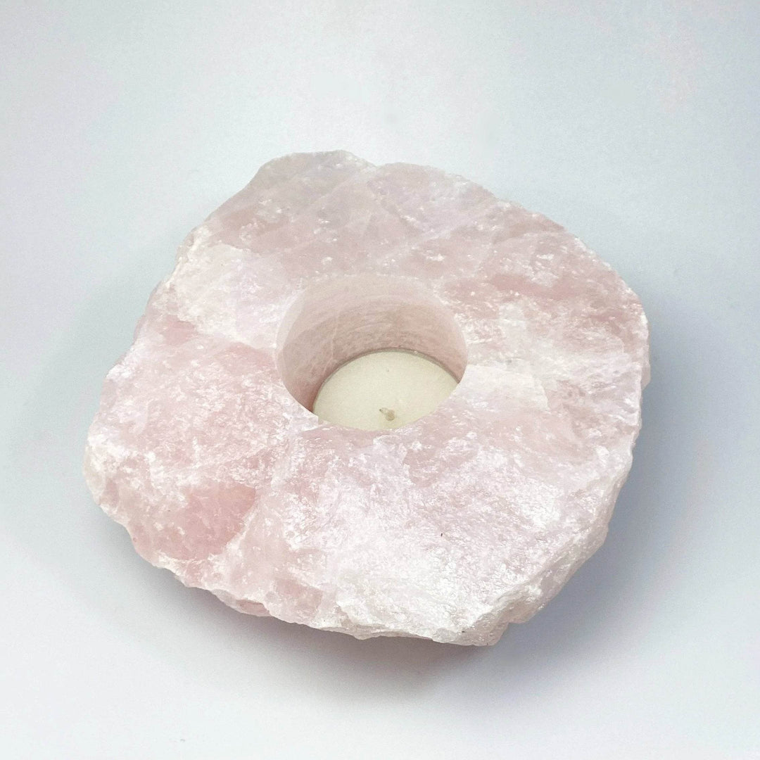 Raw Rose Quartz Candle Holder - Rocks and Gems Canada