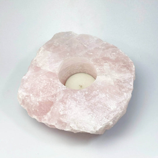 Raw Rose Quartz Candle Holder - Rocks and Gems Canada