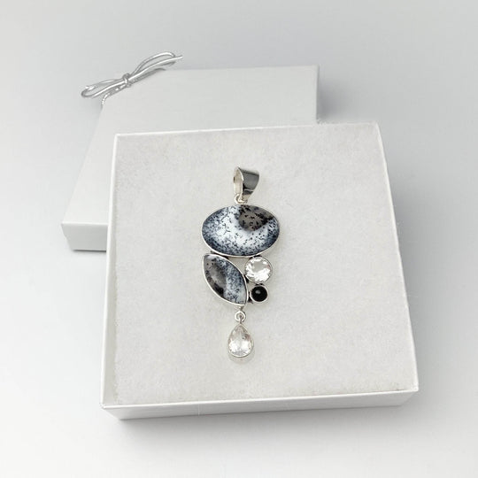 Dendritic Opal, Black Onyx and Clear Quartz Pendant - Rocks and Gems Canada