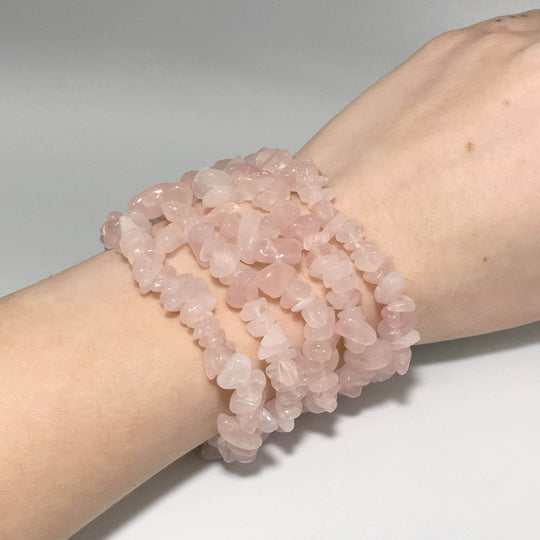 Rose Quartz Chip Beaded Bracelet - Rocks and Gems Canada