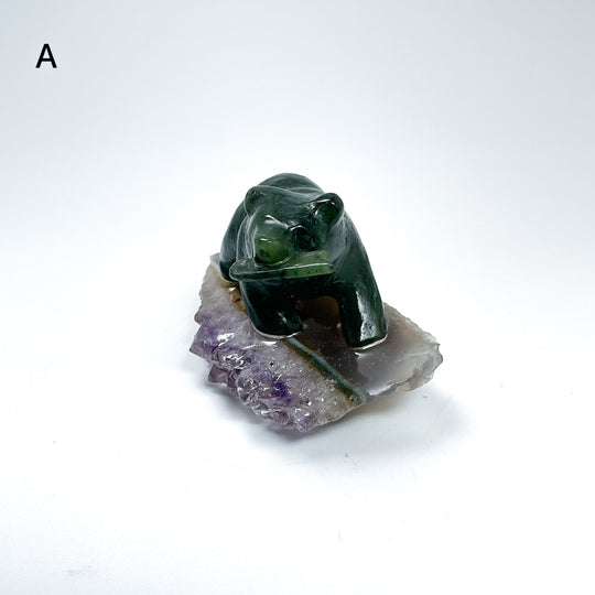 BC Jade Bear with Fish on Amethyst Base - Rocks and Gems Canada