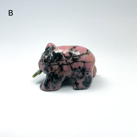 Rhodonite Bear with Canadian Jade Fish Carving - Rocks and Gems Canada