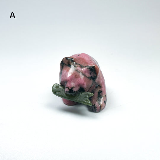 Rhodonite Bear with Canadian Jade Fish Carving - Rocks and Gems Canada