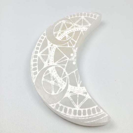 Selenite Etched Half-Moon