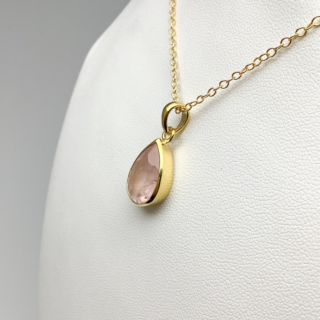 Rose Quartz Gold Finish Pendant - Rocks and Gems Canada