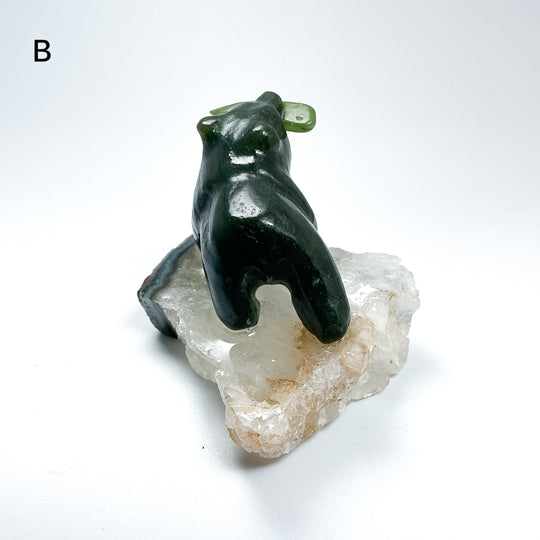 BC Jade Bear with Fish on Quartz Base - Rocks and Gems Canada