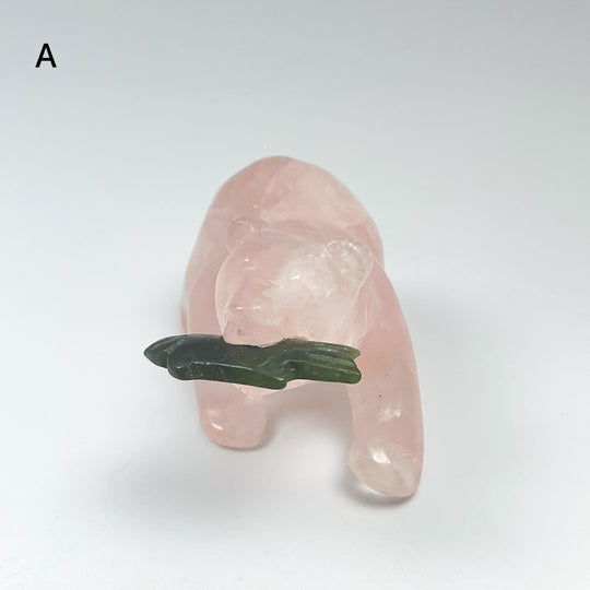 Rose Quartz Bear with Canadian Jade Fish Carving