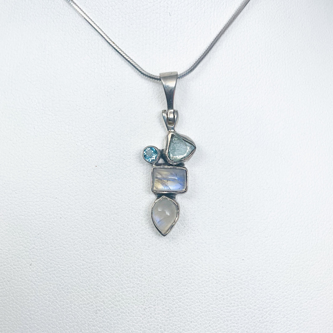Rainbow Moonstone and Blue Topaz Pendant