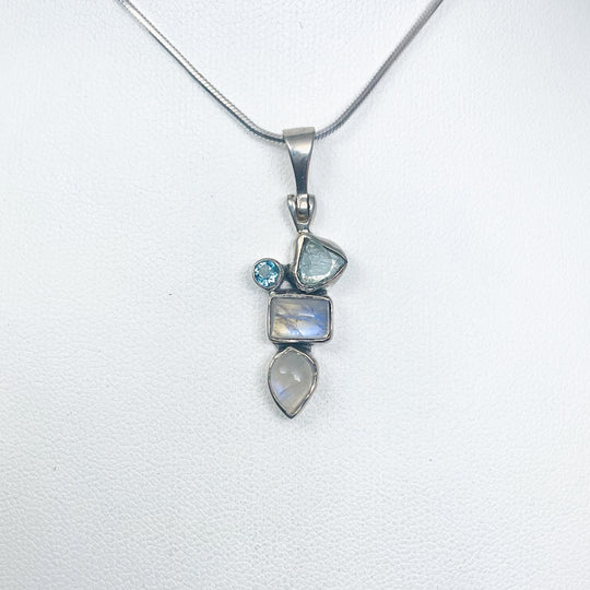 Rainbow Moonstone and Blue Topaz Pendant