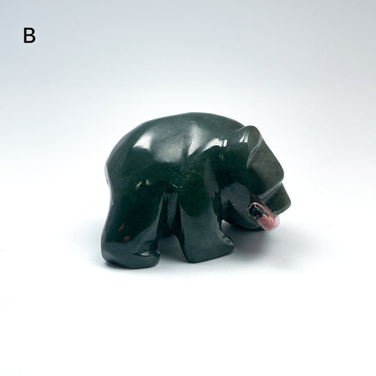BC Jade Bear with Rhodonite Fish Carving - Rocks and Gems Canada