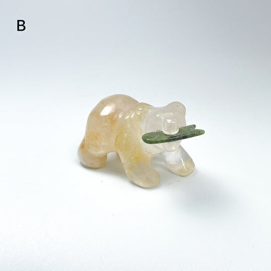 Clear Quartz Bear with Canadian Jade Fish Carving - Rocks and Gems Canada