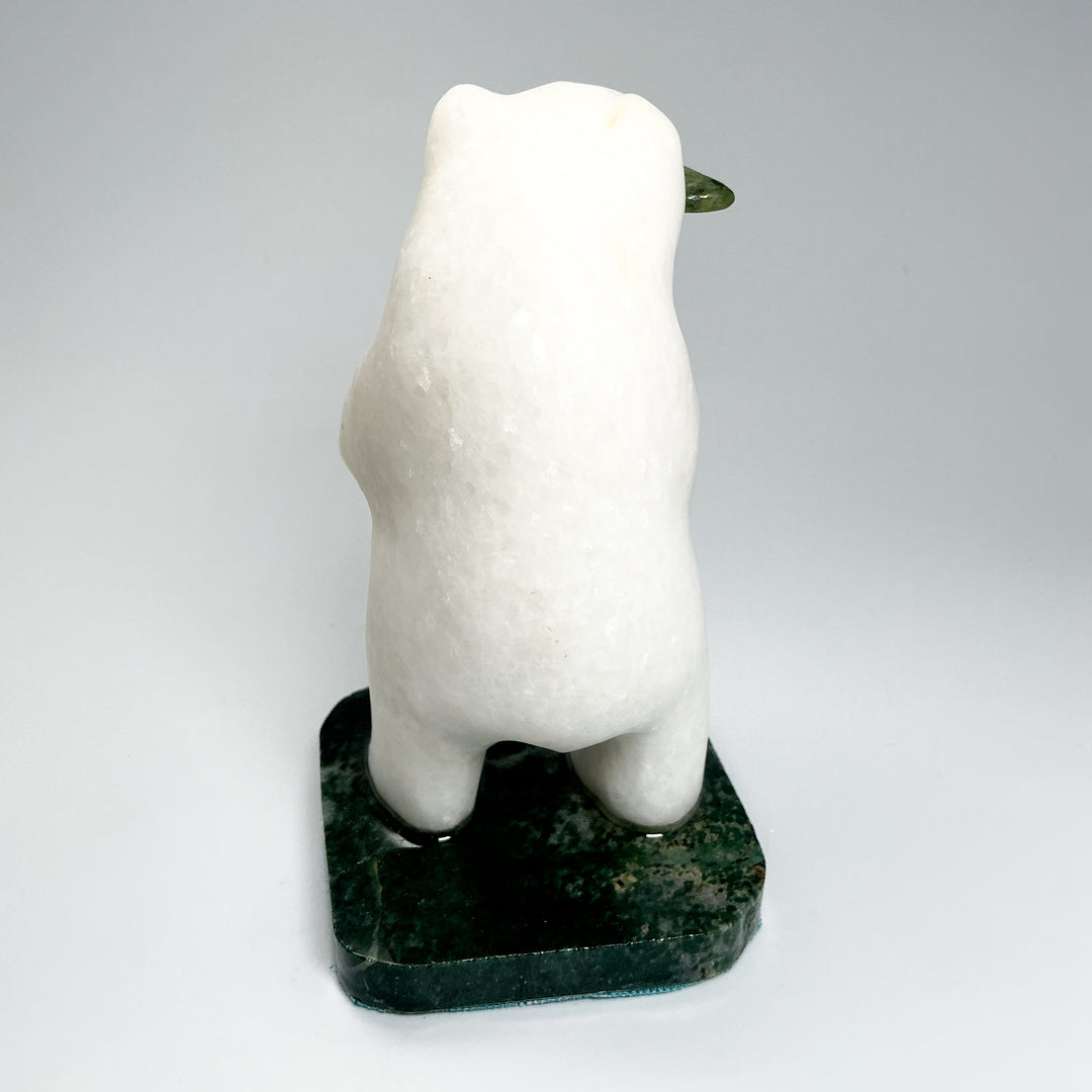 Star Marble Bear with BC Jade Fish Carving on Base