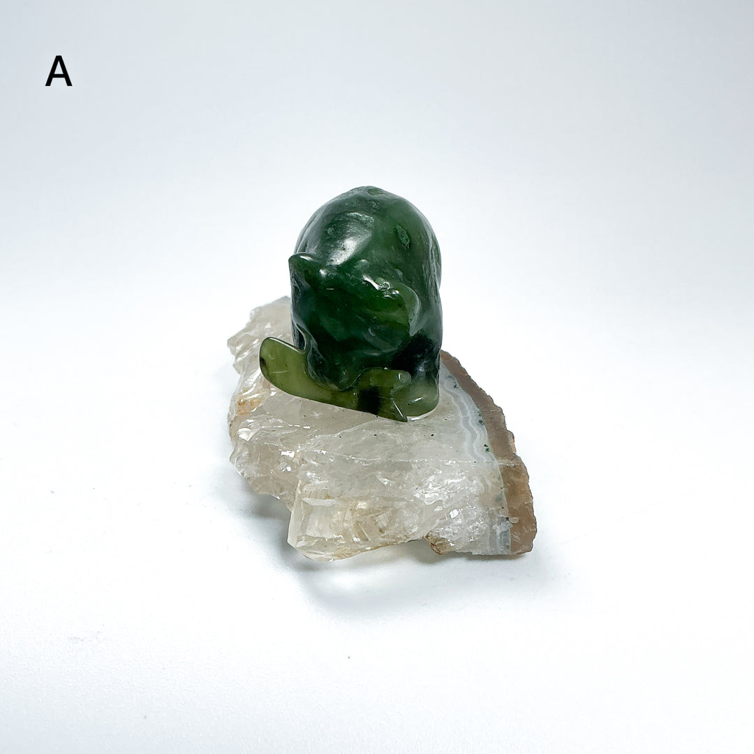 BC Jade Bear with Fish on Quartz Base - Rocks and Gems Canada