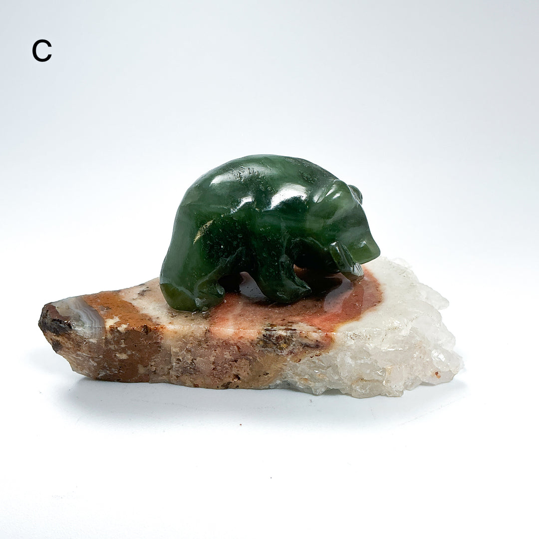 BC Jade Bear with Fish on Quartz Base - Rocks and Gems Canada