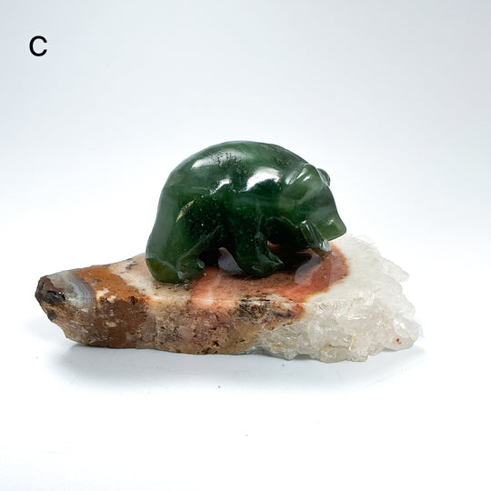 BC Jade Bear with Fish on Quartz Base - Rocks and Gems Canada