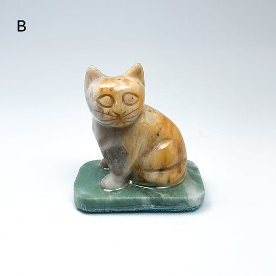Champagne Jade Cat On Base - Rocks and Gems Canada