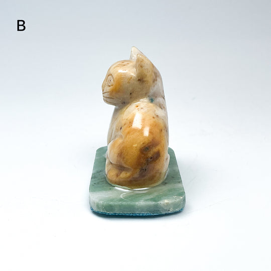 Champagne Jade Cat On Base - Rocks and Gems Canada