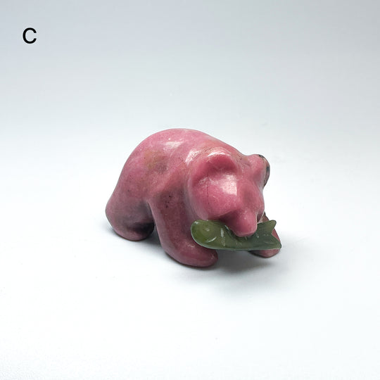 Rhodonite Bear with Canadian Jade Fish Carving - Rocks and Gems Canada