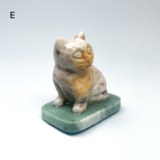 Champagne Jade Cat On Base - Rocks and Gems Canada