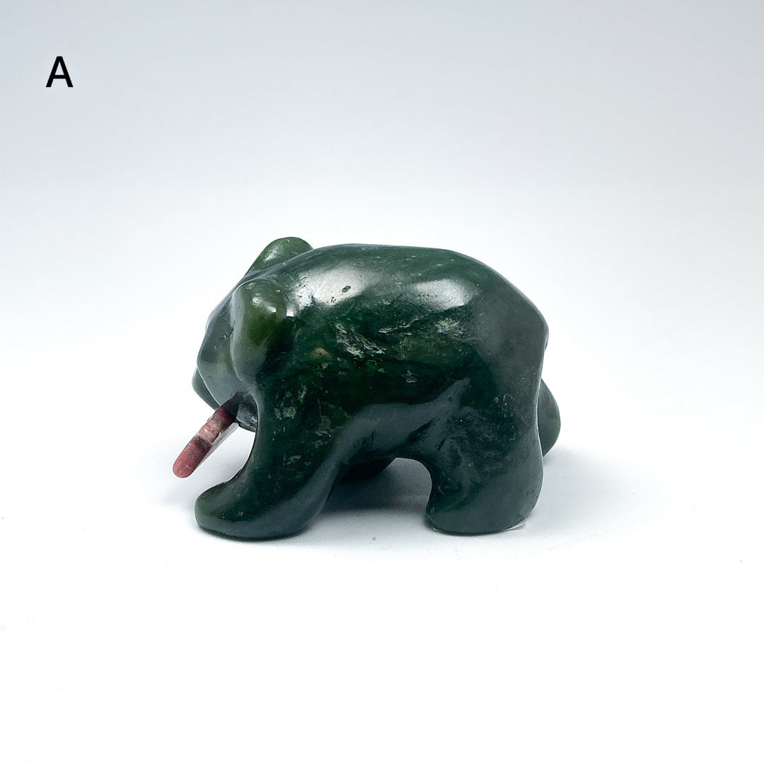 BC Jade Bear with Rhodonite Fish Carving - Rocks and Gems Canada