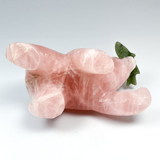 Rose Quartz Bear with Canadian Jade Fish Carving - Rocks and Gems Canada