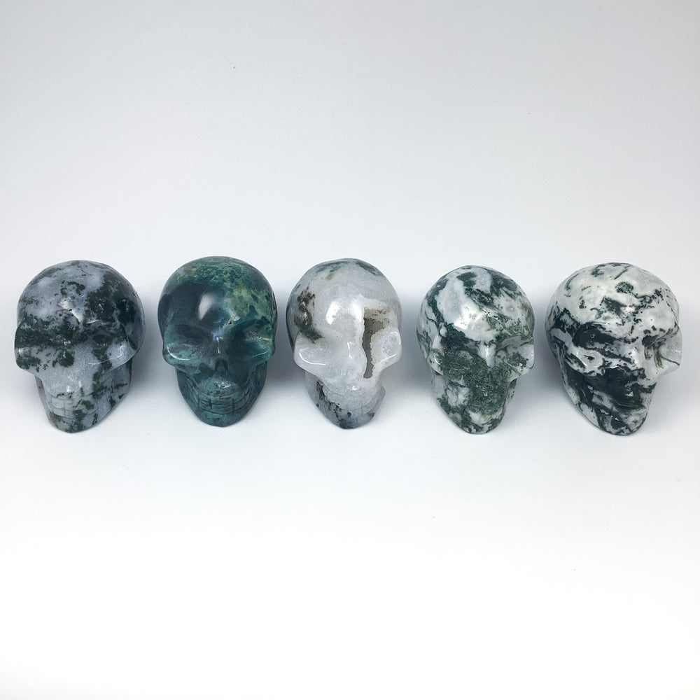 Moss Agate Skulls