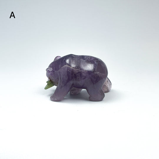 Amethyst Bear with Canadian Jade Fish Carving - Rocks and Gems Canada