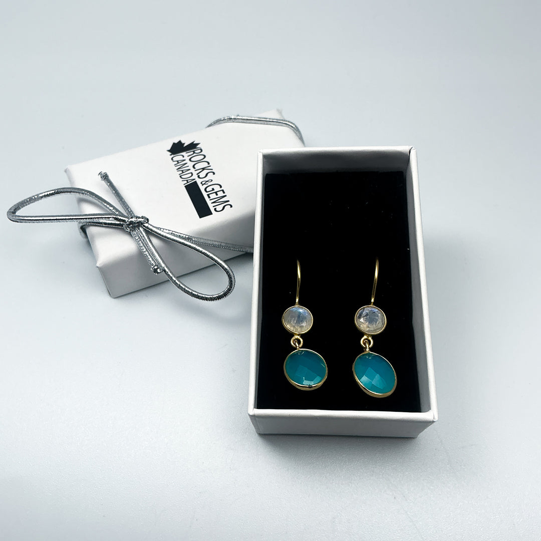 Blue Onyx and Moonstone Dangle Earrings - Rocks and Gems Canada