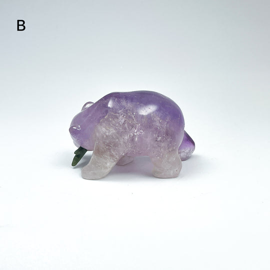 Amethyst Bear with Canadian Jade Fish Carving - Rocks and Gems Canada