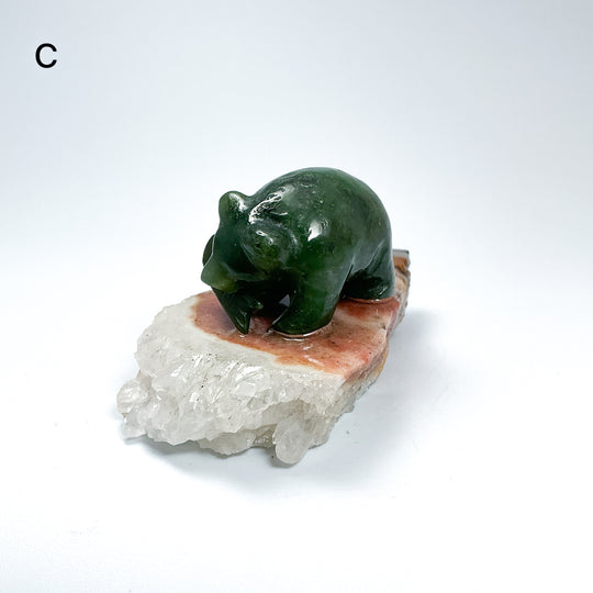 BC Jade Bear with Fish on Quartz Base - Rocks and Gems Canada