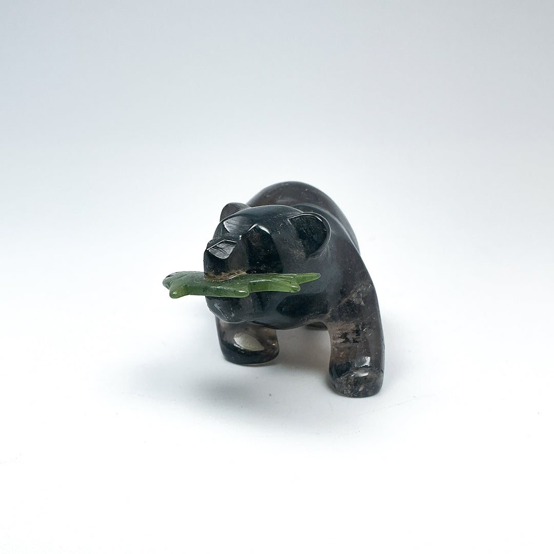 Smoky Quartz Bear with Canadian Jade Fish Carving - Rocks and Gems Canada