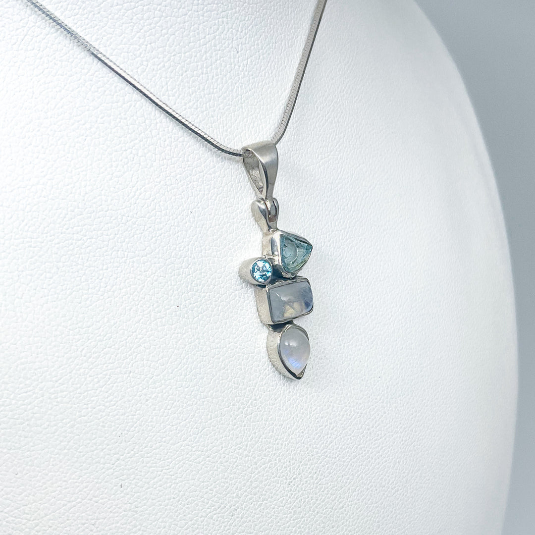 Rainbow Moonstone and Blue Topaz Pendant
