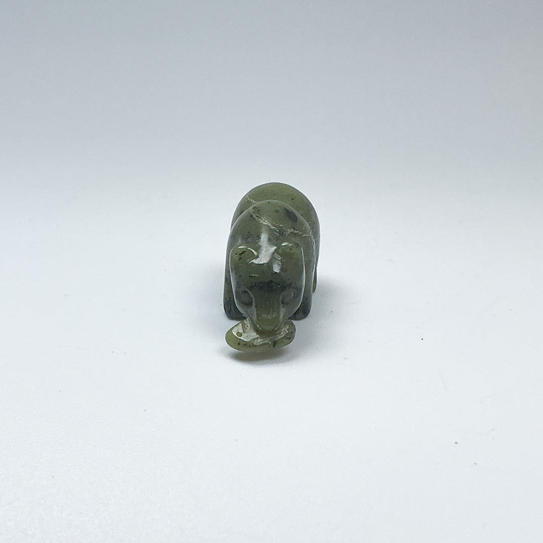 Mini Canadian Jade Bear with Fish Carving - Rocks and Gems Canada