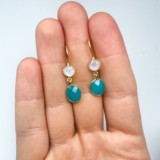 Blue Onyx and Moonstone Dangle Earrings - Rocks and Gems Canada