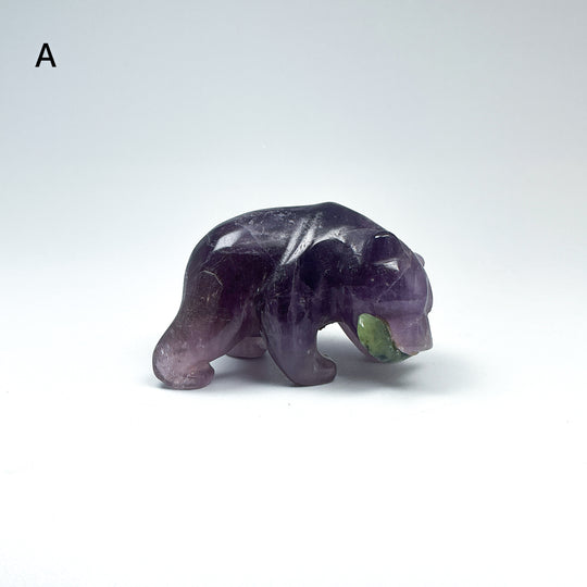 Amethyst Bear with Canadian Jade Fish Carving - Rocks and Gems Canada