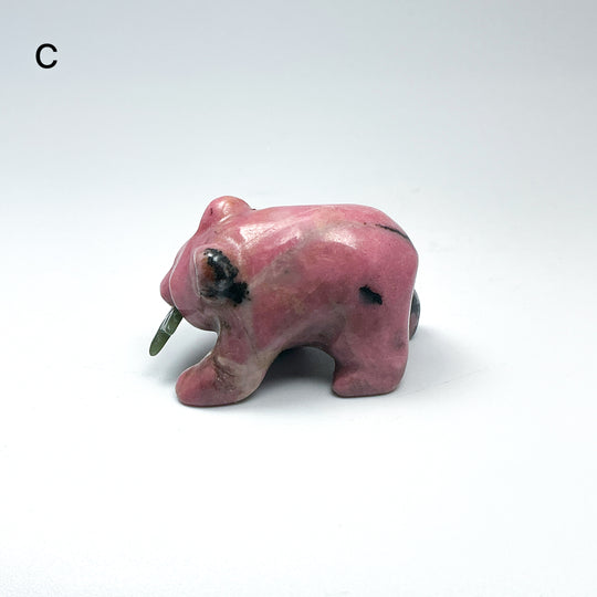 Rhodonite Bear with Canadian Jade Fish Carving - Rocks and Gems Canada