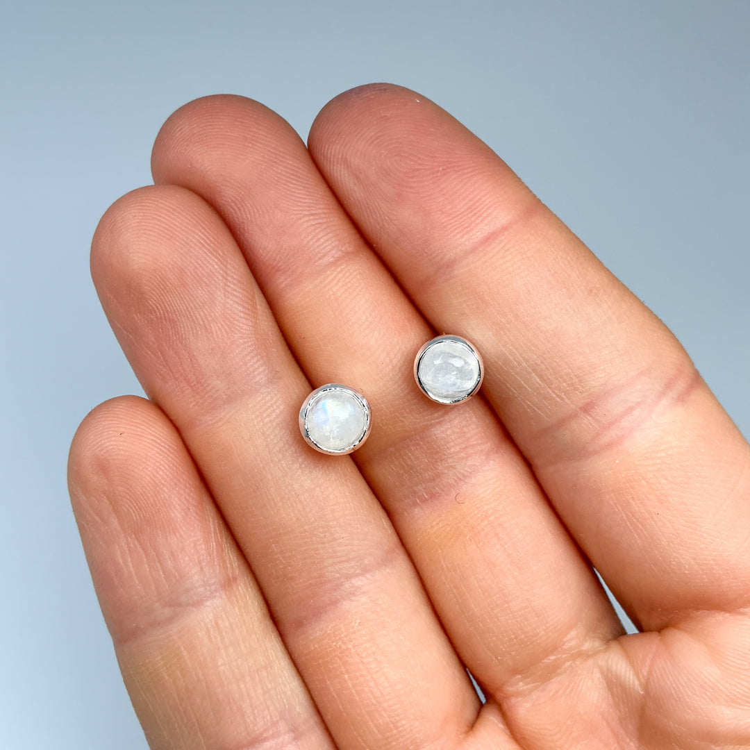 Rainbow Moonstone Stud Earrings - Rocks and Gems Canada