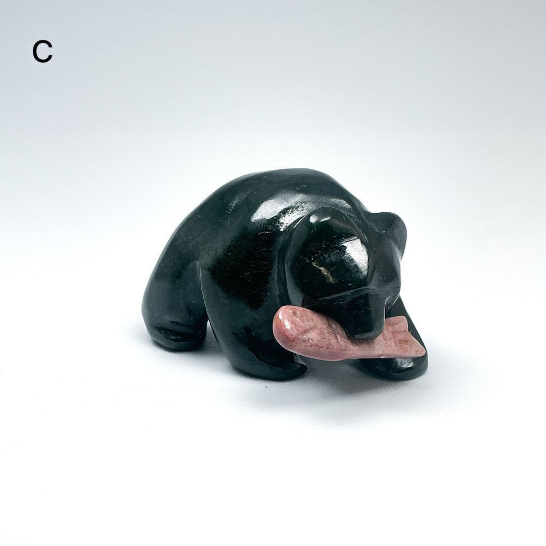 BC Jade Bear with Rhodonite Fish Carving - Rocks and Gems Canada