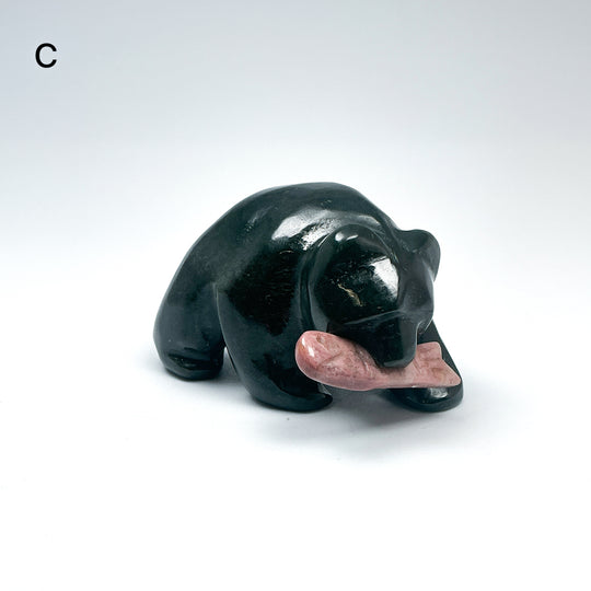 BC Jade Bear with Rhodonite Fish Carving - Rocks and Gems Canada