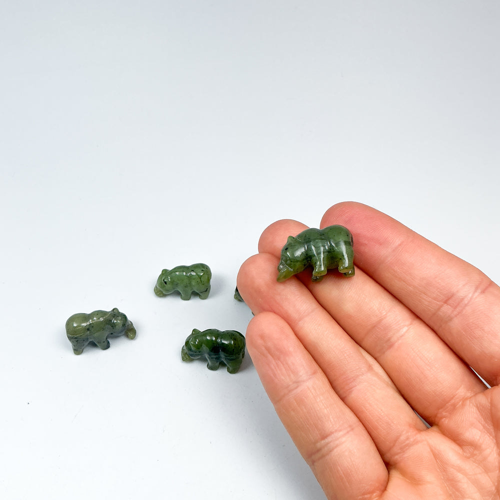 Mini Canadian Jade Bear with Fish Carving - Rocks and Gems Canada